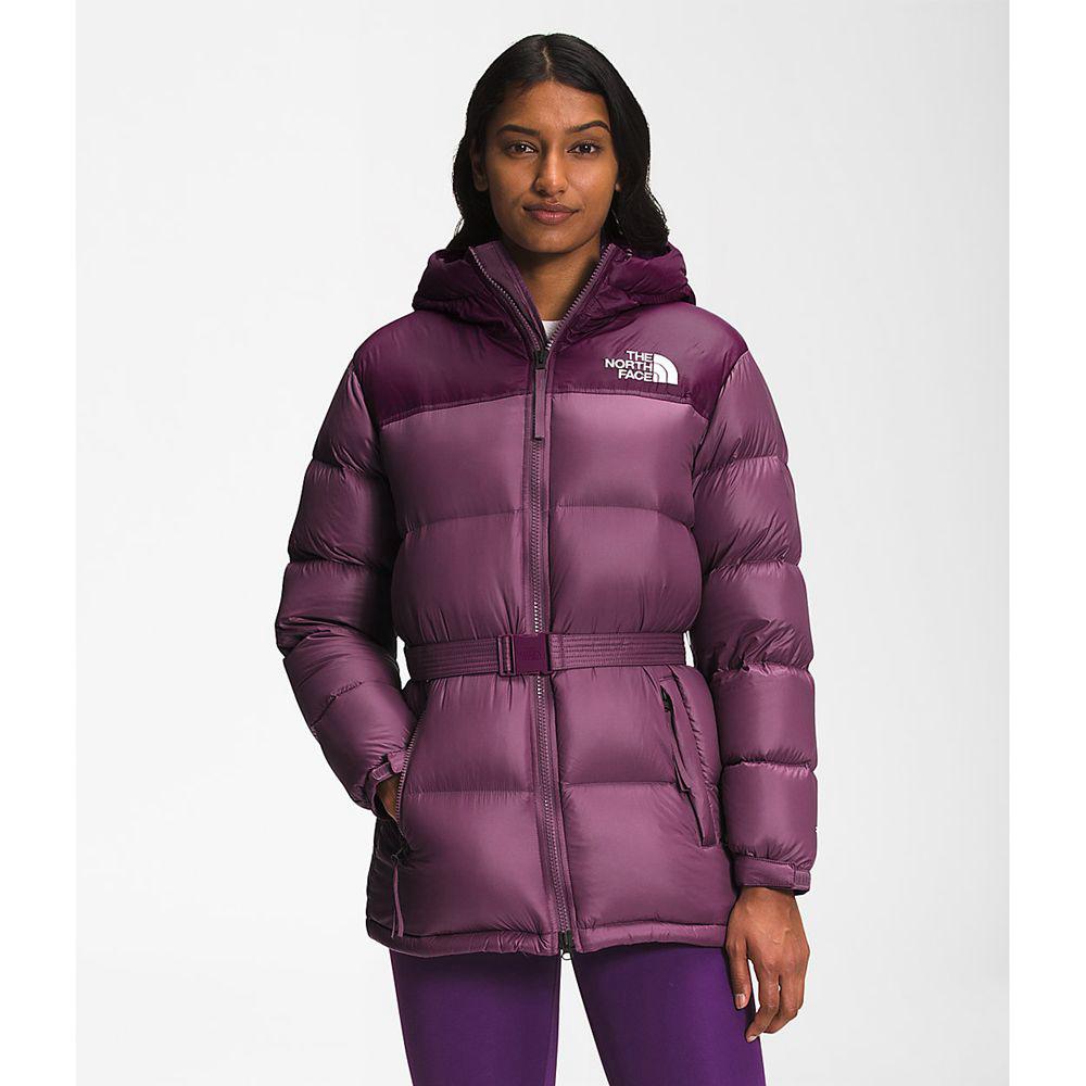 The North Face Belted Mid Γυναικεια Μπουφάν Nuptse - Μωβ / Μαυρα (OLXR01792)